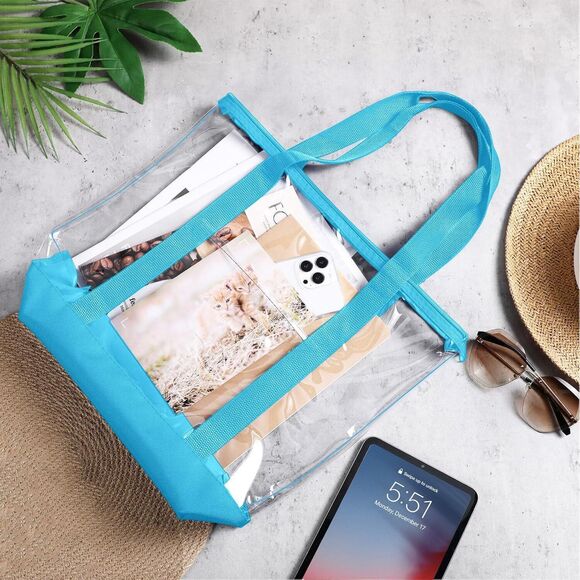 Clear PVC Tote Bag Women Transparent Handbag Zip Purse Stadium Security - Picture 5 of 5